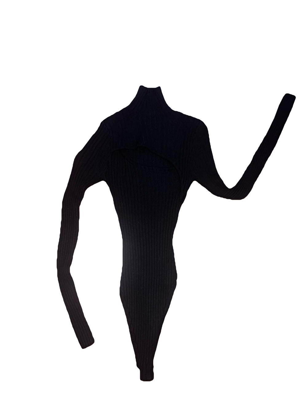Fashion Nova Black Ribbed Turtleneck Bodysuit Sweater With Key-Hole Chest
